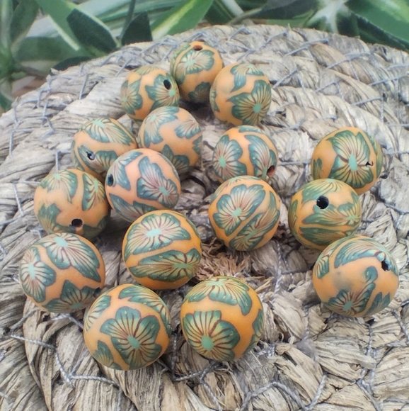 Jewelry Making Clay Beads 10 mm Green And Orange Set Of 20 Beads - Picture 2 of 6